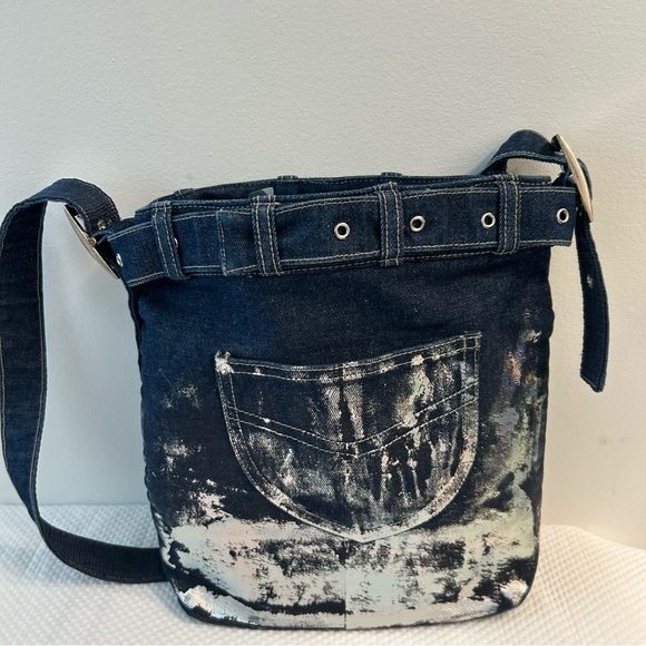 Beautiful Denim shoulder/crossbody bag with silver foil - Picture 3 of 5